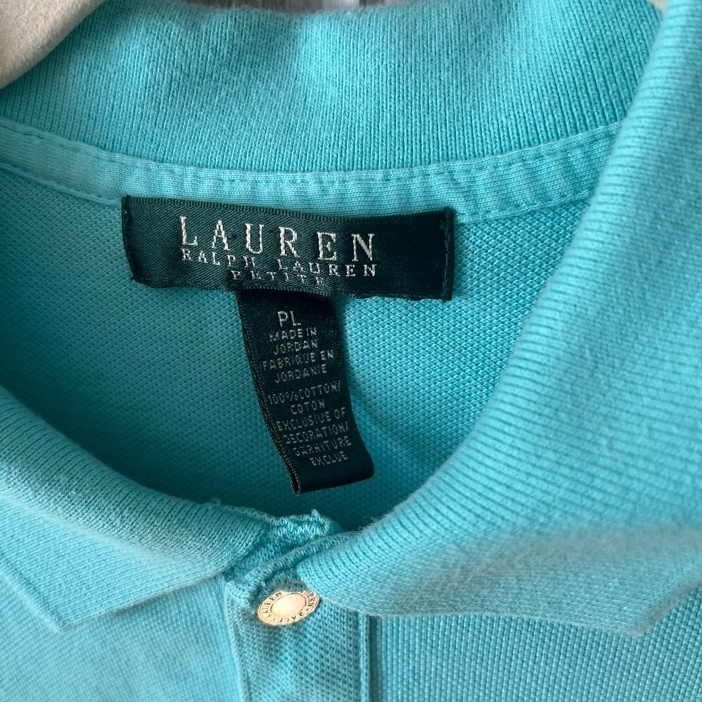 LAUREN RALPH LAUREN pastel Blue shortsleeve Polo shirt petite L tennis prep - Picture 3 of 8